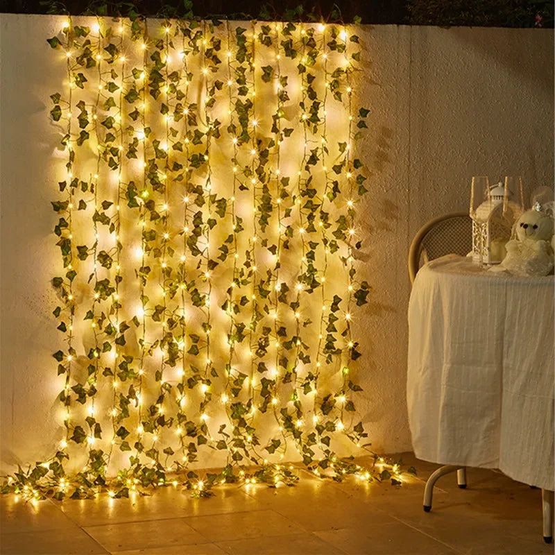 Flower Green Leaf String Lights – Battery Powered Vine Fairy Lights for Home & Wedding Decor