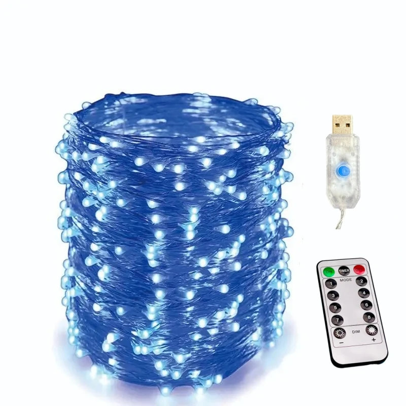 USB LED Fairy String Lights – 5M/10M/20M/30M with 8 Modes & Remote Control for Wedding, Christmas, Holiday & Party Decoration