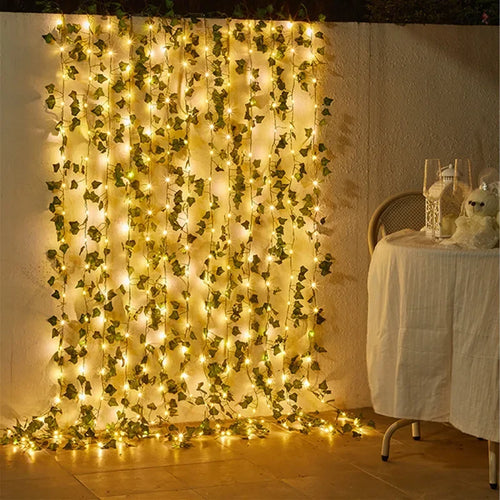 Flower Green Leaf String Lights – Battery Powered Vine Fairy Lights for Home & Wedding Decor