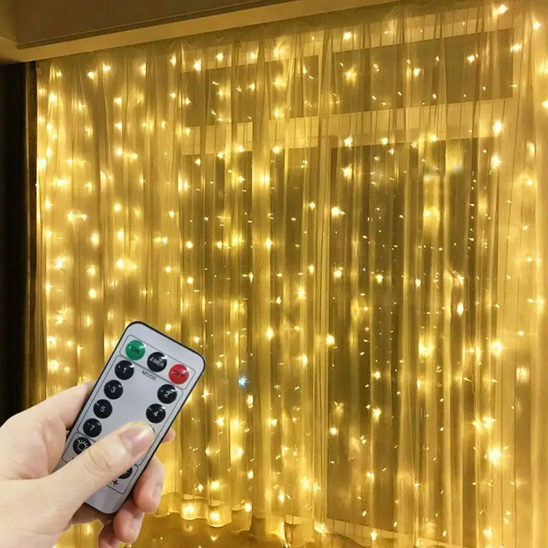 USB Christmas LED Curtain Fairy Lights – 8 Lighting Modes with Remote Control for Bedroom, Wedding & Home Decor