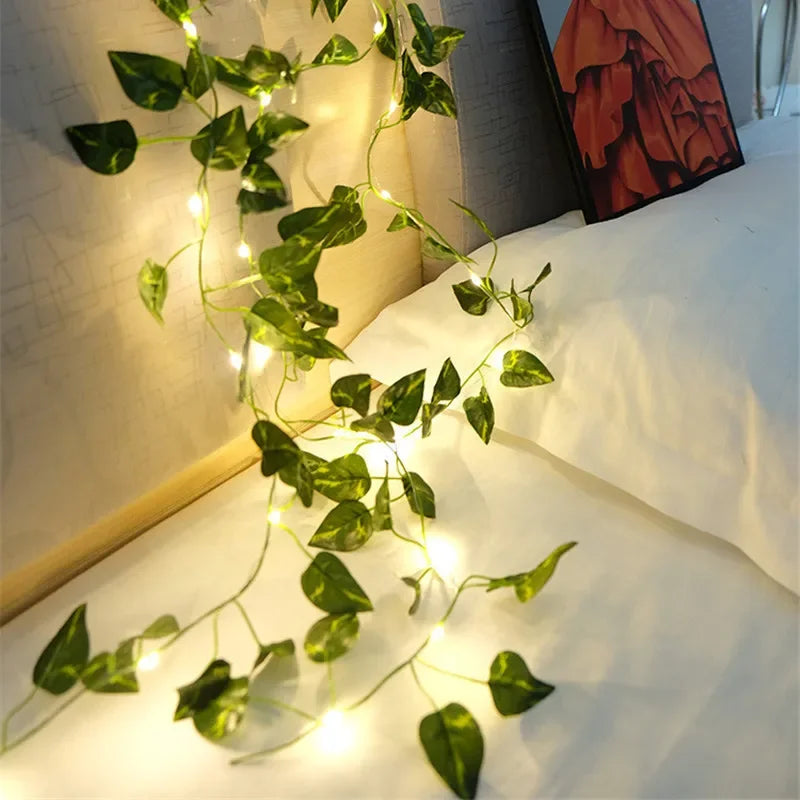 Flower Green Leaf String Lights – Battery Powered Vine Fairy Lights for Home & Wedding Decor