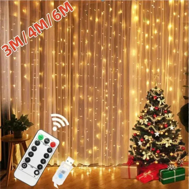 LED Curtain Fairy Lights USB with Remote – Christmas Window Decoration