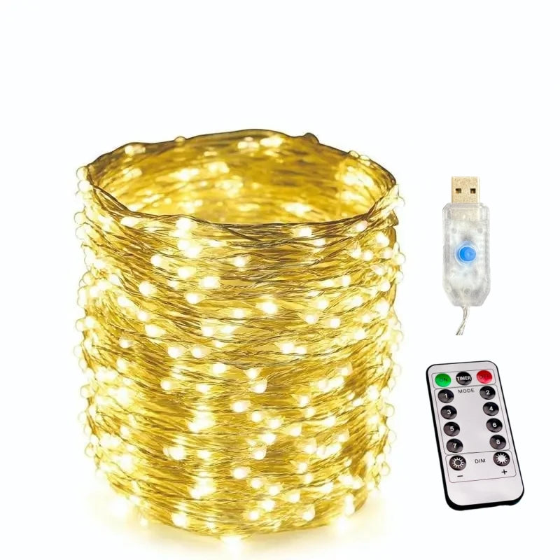 USB LED Fairy String Lights – 5M/10M/20M/30M with 8 Modes & Remote Control for Wedding, Christmas, Holiday & Party Decoration