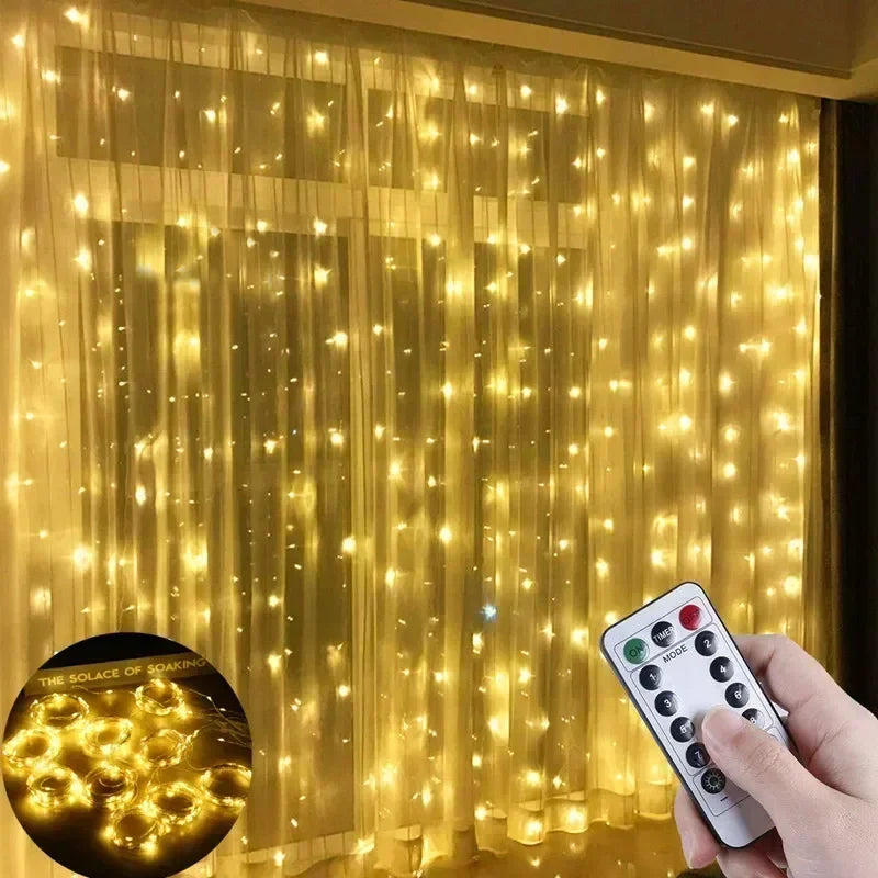 LED Curtain Fairy Lights USB with Remote – Christmas Window Decoration