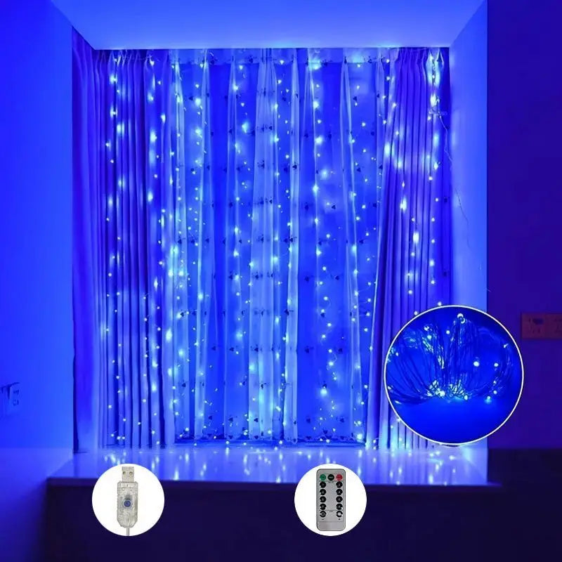 USB Christmas LED Curtain Fairy Lights – 8 Lighting Modes with Remote Control for Bedroom, Wedding & Home Decor