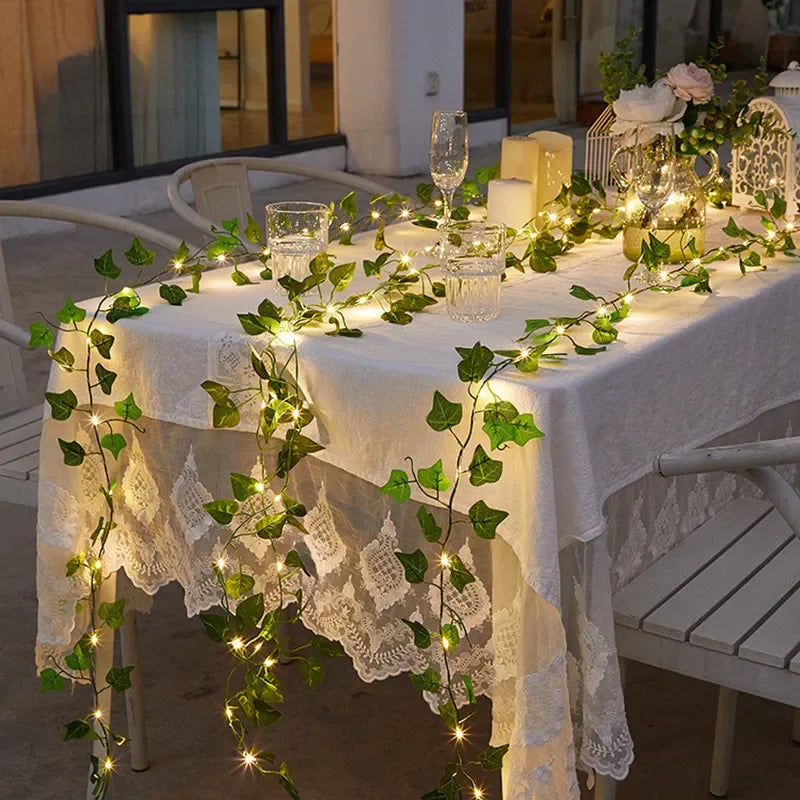 Flower Green Leaf String Lights – Battery Powered Vine Fairy Lights for Home & Wedding Decor