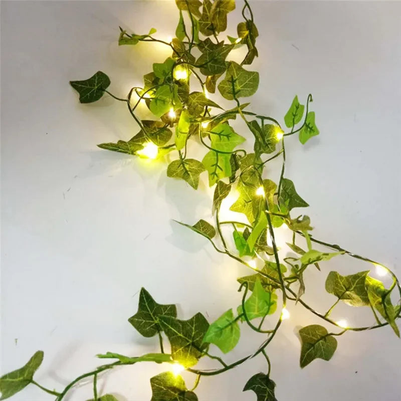 Flower Green Leaf String Lights – Battery Powered Vine Fairy Lights for Home & Wedding Decor