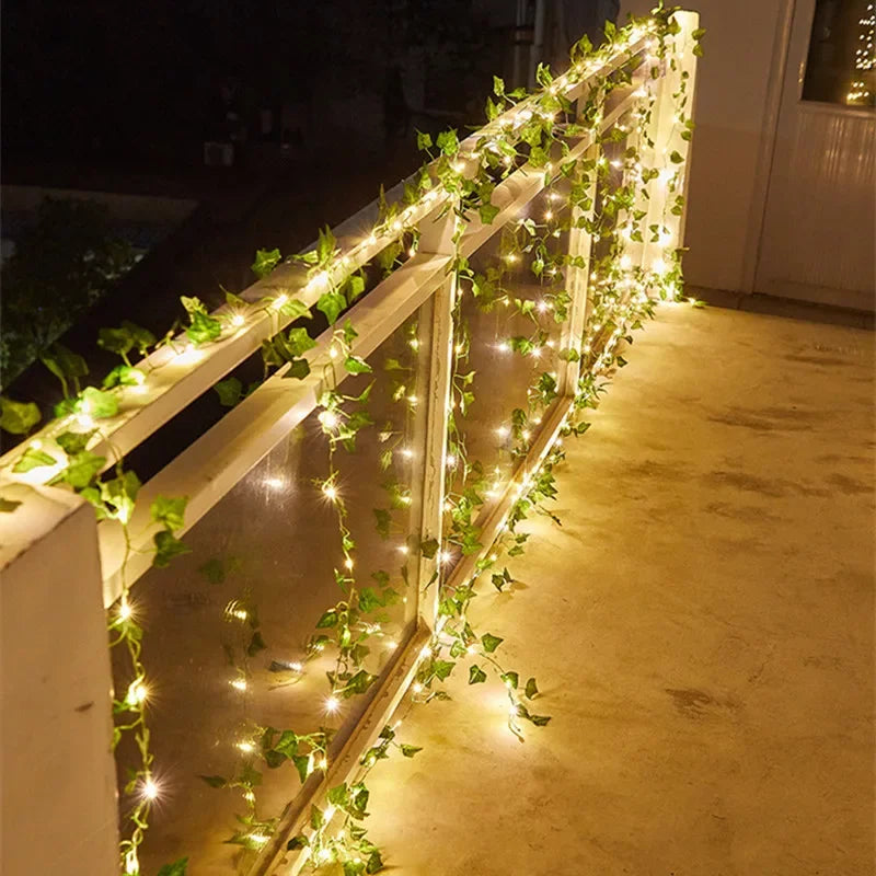 Flower Green Leaf String Lights – Battery Powered Vine Fairy Lights for Home & Wedding Decor