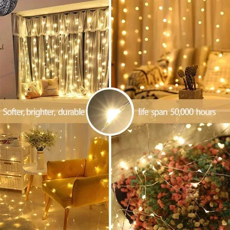LED Curtain Fairy Lights USB with Remote – Christmas Window Decoration