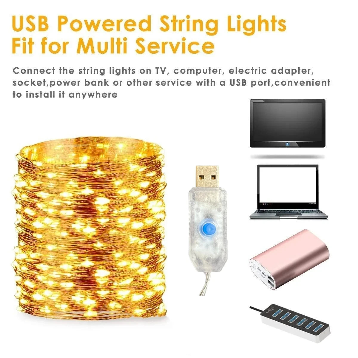 USB LED Fairy String Lights – 5M/10M/20M/30M with 8 Modes & Remote Control for Wedding, Christmas, Holiday & Party Decoration