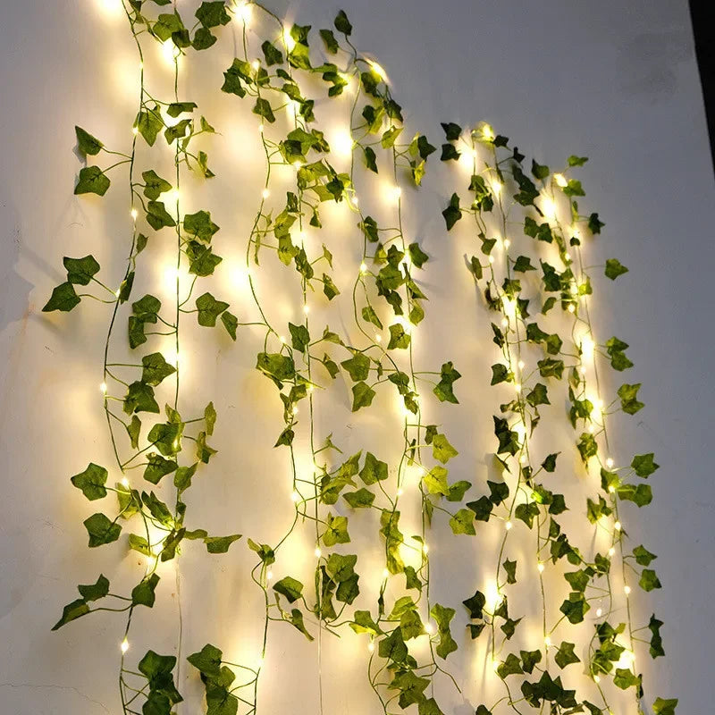 Flower Green Leaf String Lights – Battery Powered Vine Fairy Lights for Home & Wedding Decor