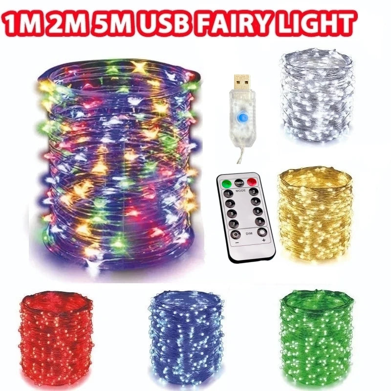 USB LED Fairy String Lights – 5M/10M/20M/30M with 8 Modes & Remote Control for Wedding, Christmas, Holiday & Party Decoration