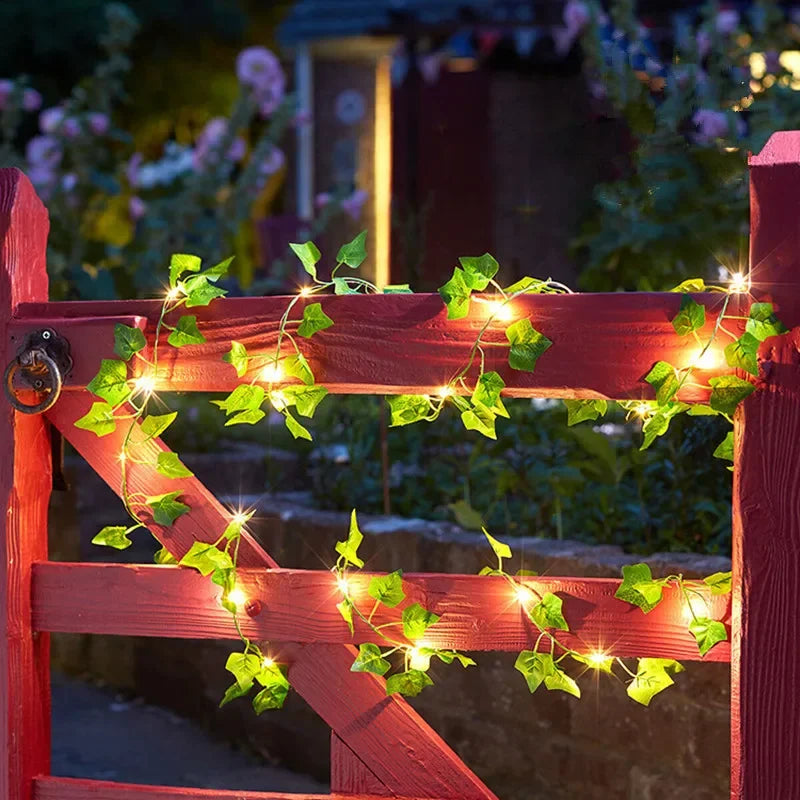 Flower Green Leaf String Lights – Battery Powered Vine Fairy Lights for Home & Wedding Decor